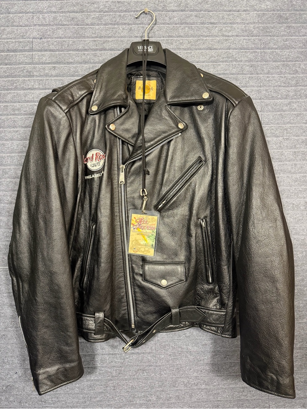 Hard Rock Cafe Black Leather Bomber Jacket with Embroidered Logo